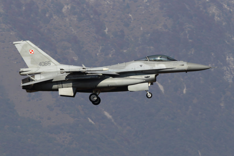 Polish Air Force F-16 landing at Aviano airbase in Italy on 18 October 2021, where it participated in an exercise simulating the use of nuclear weapons.