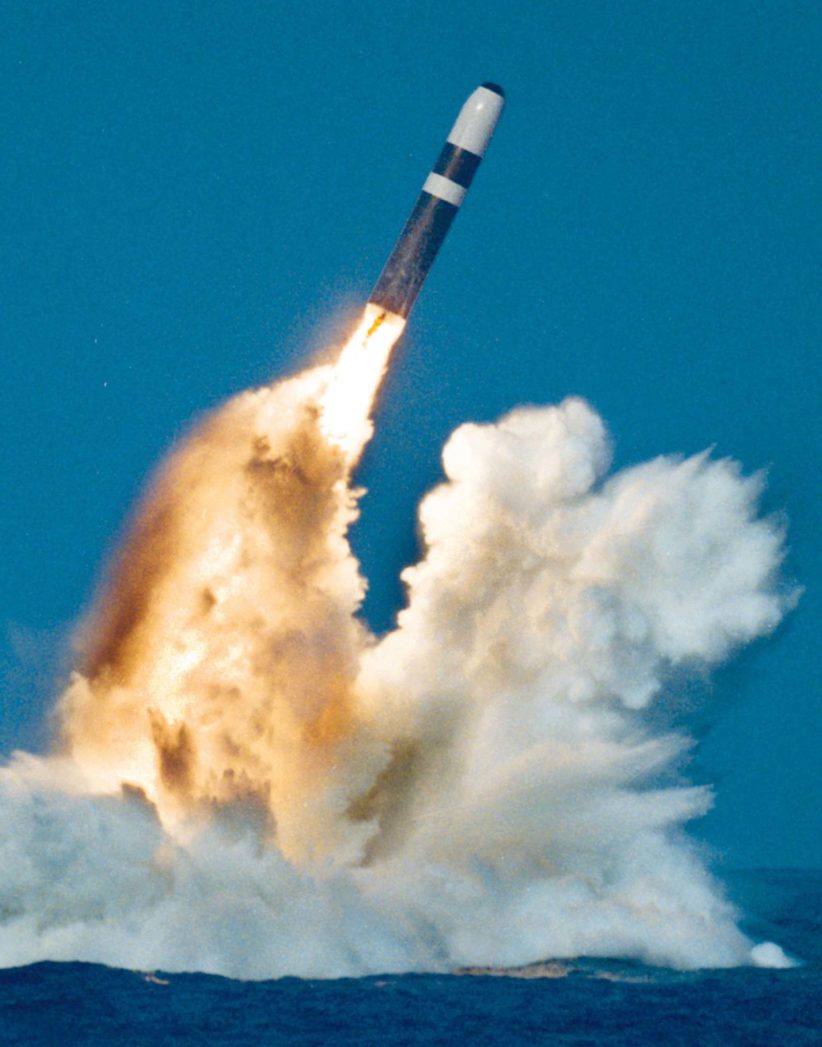 A Trident II, or D-5 missile, is launched from an Ohio-class submarine in this undated file photo. The United States has effectively exported a nuclear-weapon system to the United Kingdom.